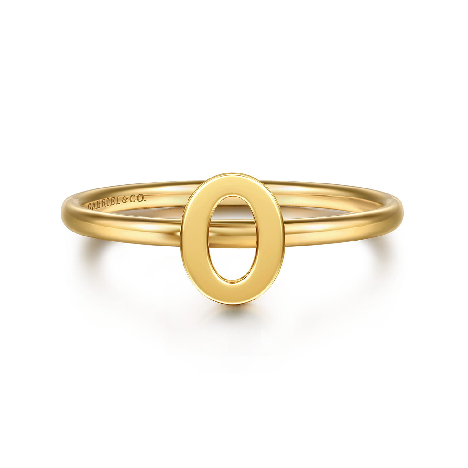 14K Yellow Gold Initial O Stackable Ring - Shot 1