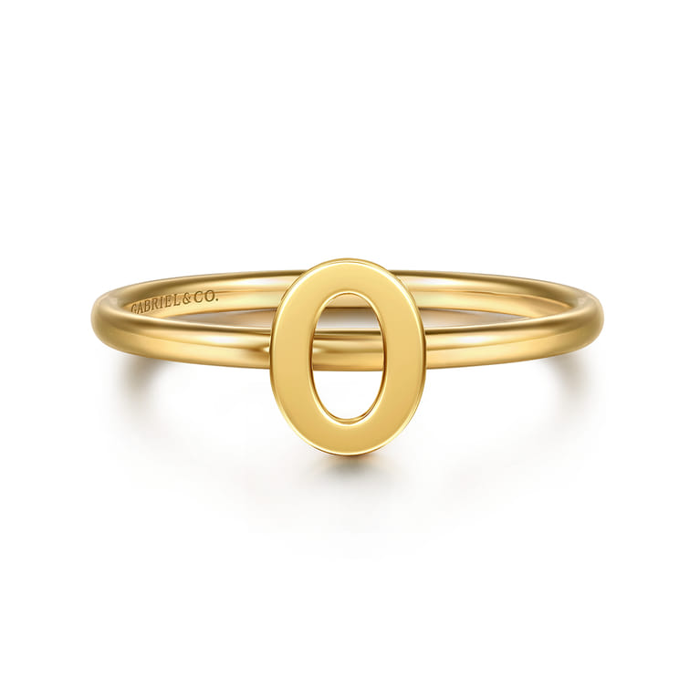 14K Yellow Gold Initial O Stackable Ring - Shot 1