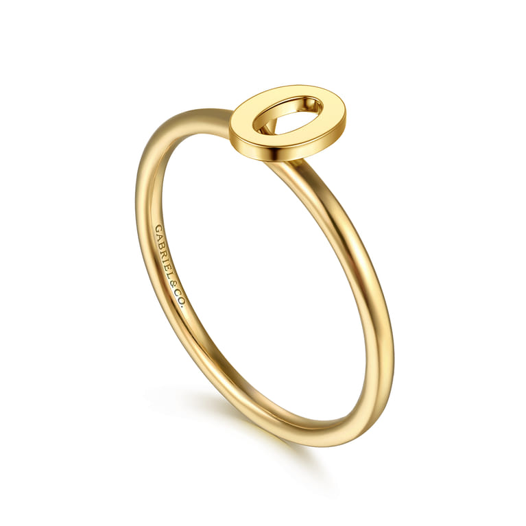 14K Yellow Gold Initial O Stackable Ring - Shot 3