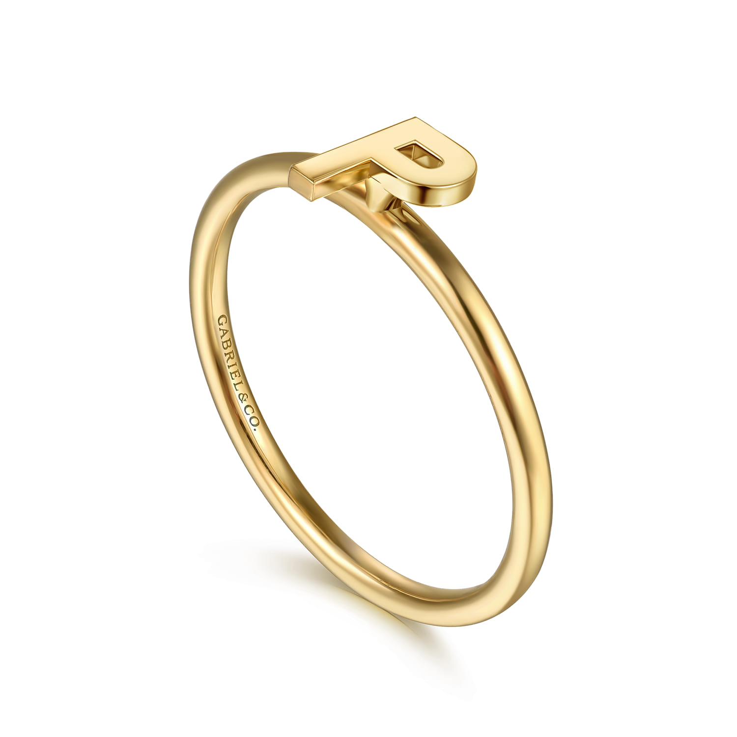 14K Yellow Gold Initial P Stackable Ring - Shot 3