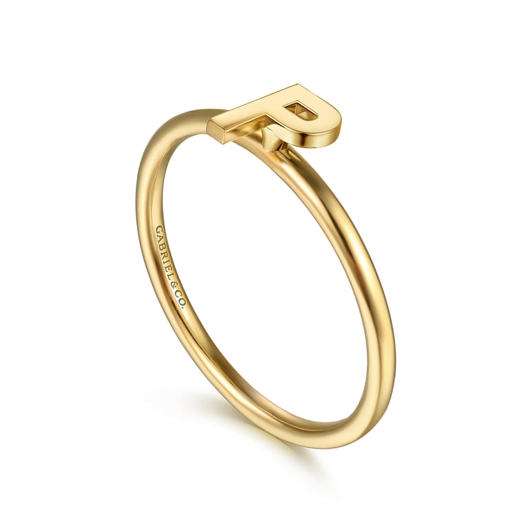 14K Yellow Gold Initial P Stackable Ring - Shot 3