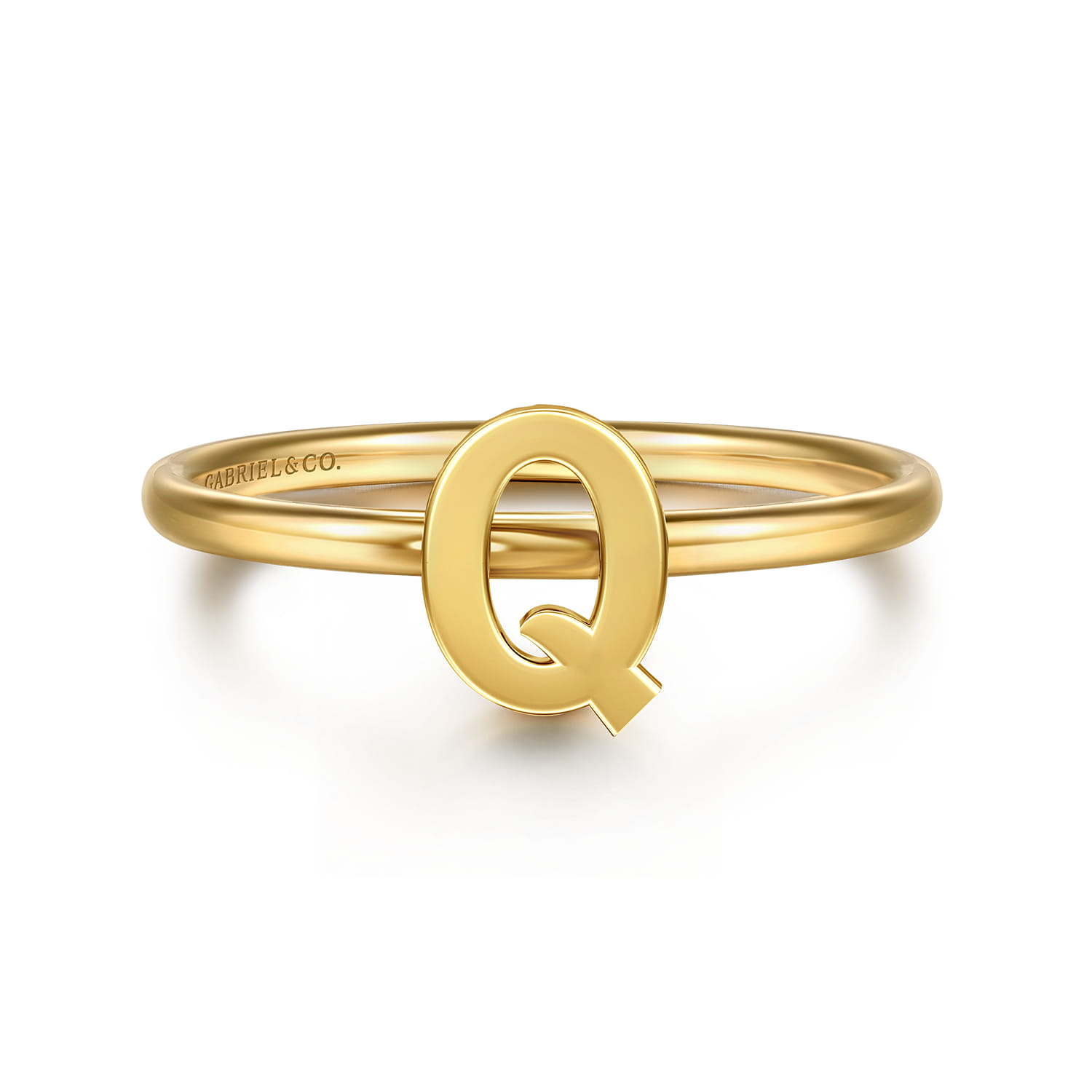 14K Yellow Gold Initial Q Stackable Ring - Shot 1