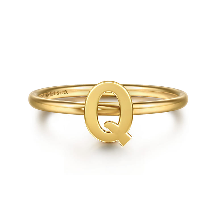 14K Yellow Gold Initial Q Stackable Ring - Shot 1