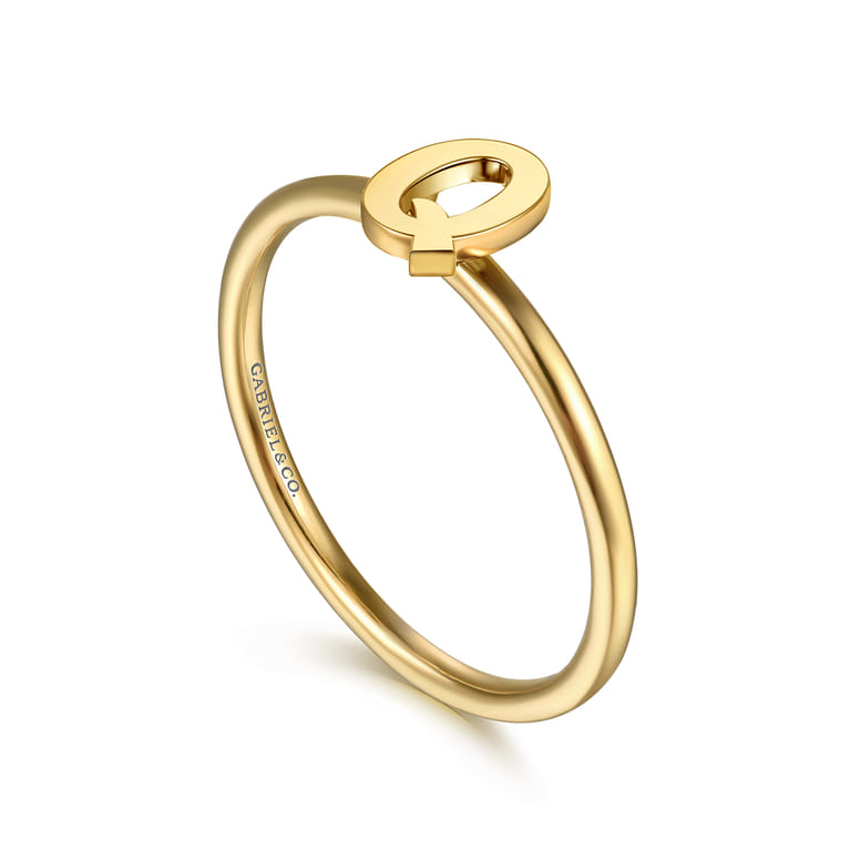 14K Yellow Gold Initial Q Stackable Ring - Shot 3