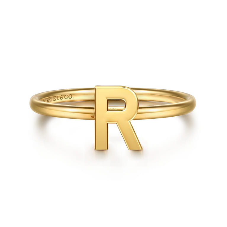 14K Yellow Gold Initial R Stackable Ring - Shot 1
