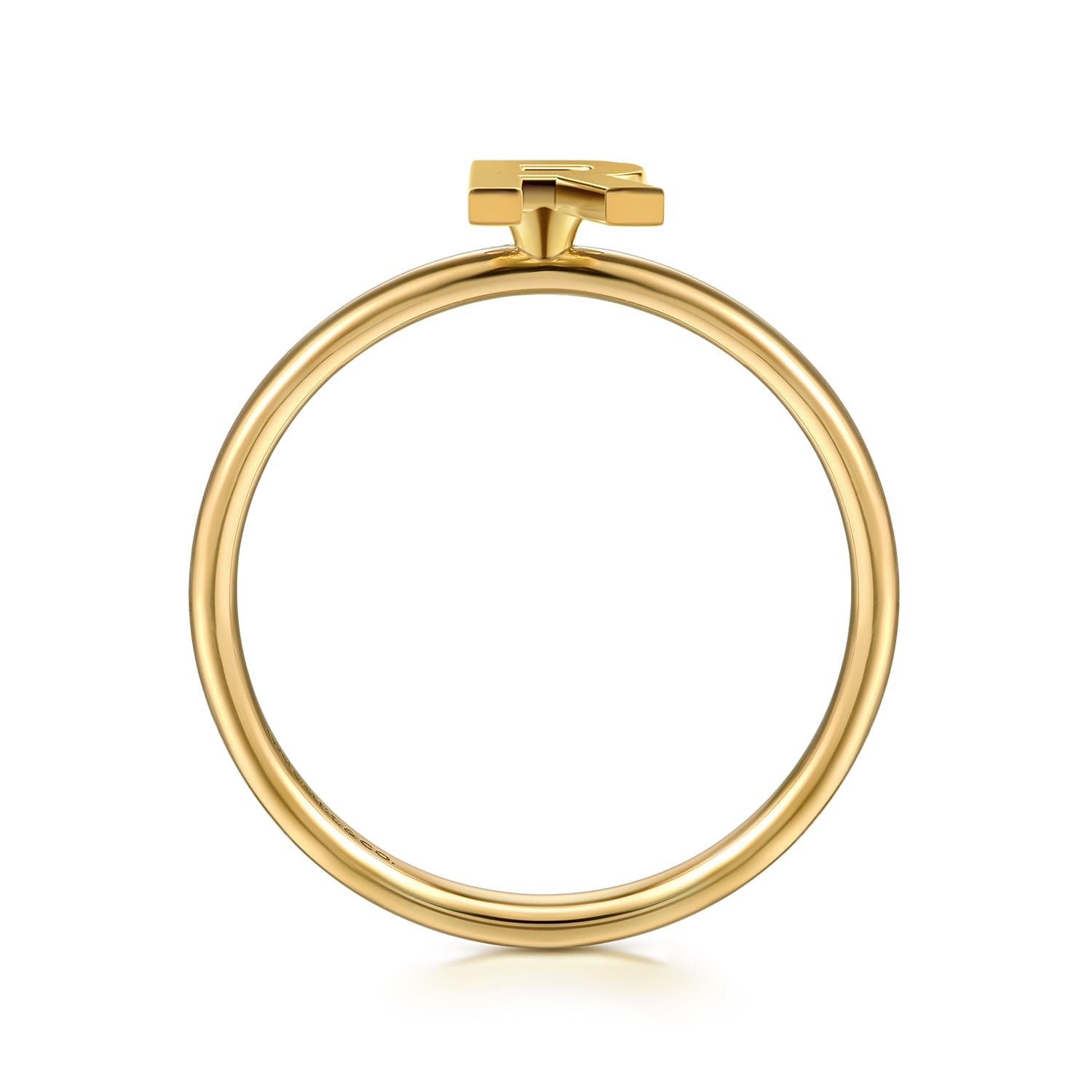 14K Yellow Gold Initial R Stackable Ring - Shot 2