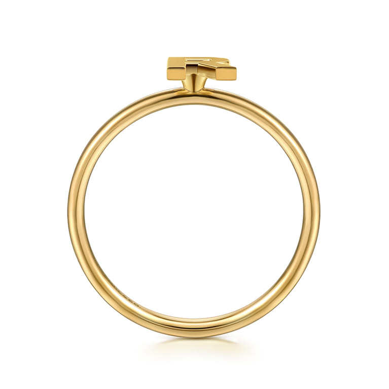14K Yellow Gold Initial R Stackable Ring - Shot 2