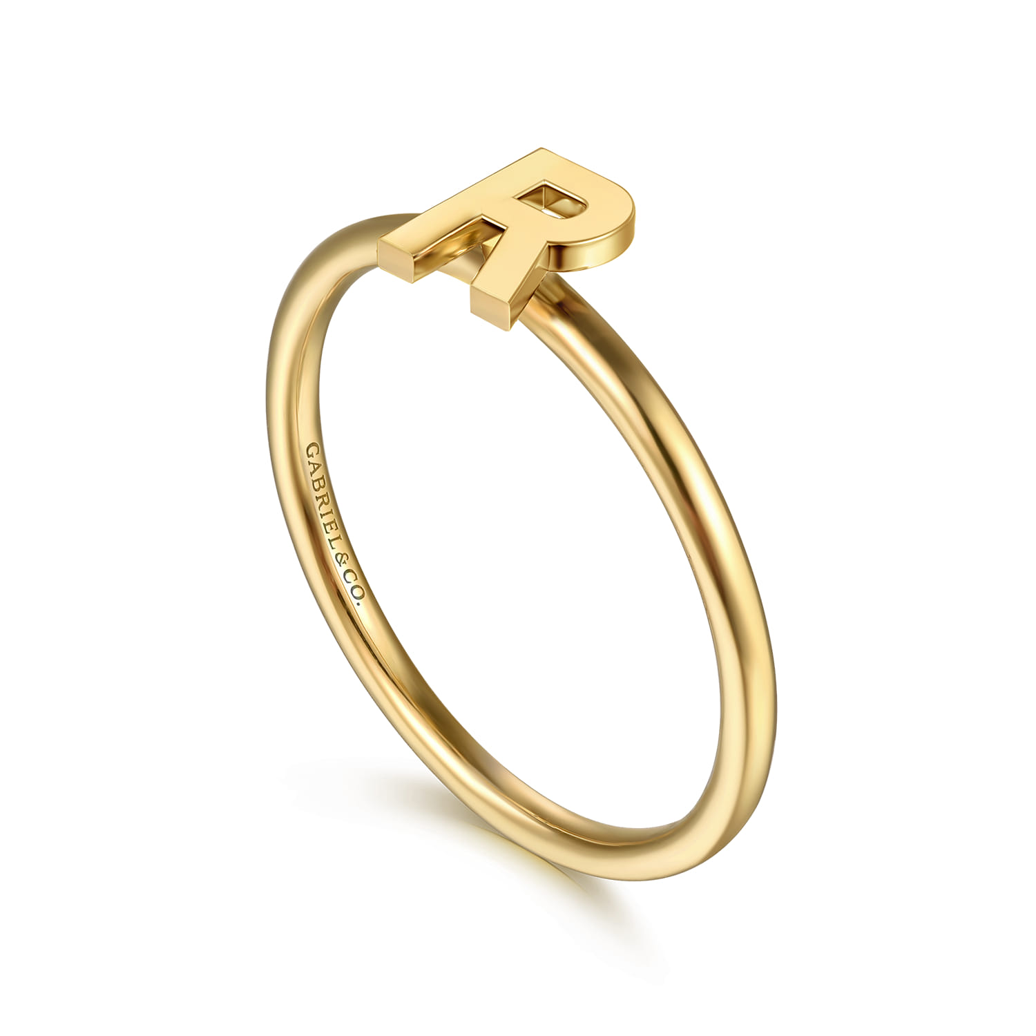 14K Yellow Gold Initial R Stackable Ring - Shot 3