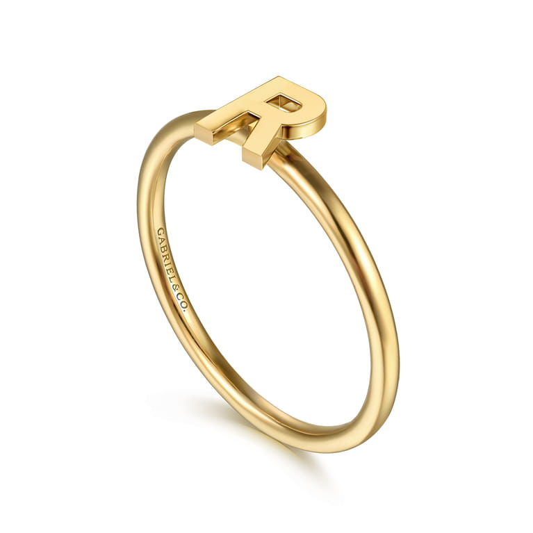 14K Yellow Gold Initial R Stackable Ring - Shot 3