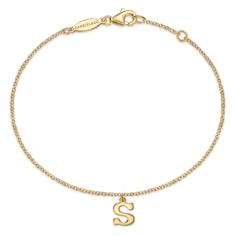14K Yellow Gold Initial S Bracelet - Shot 1
