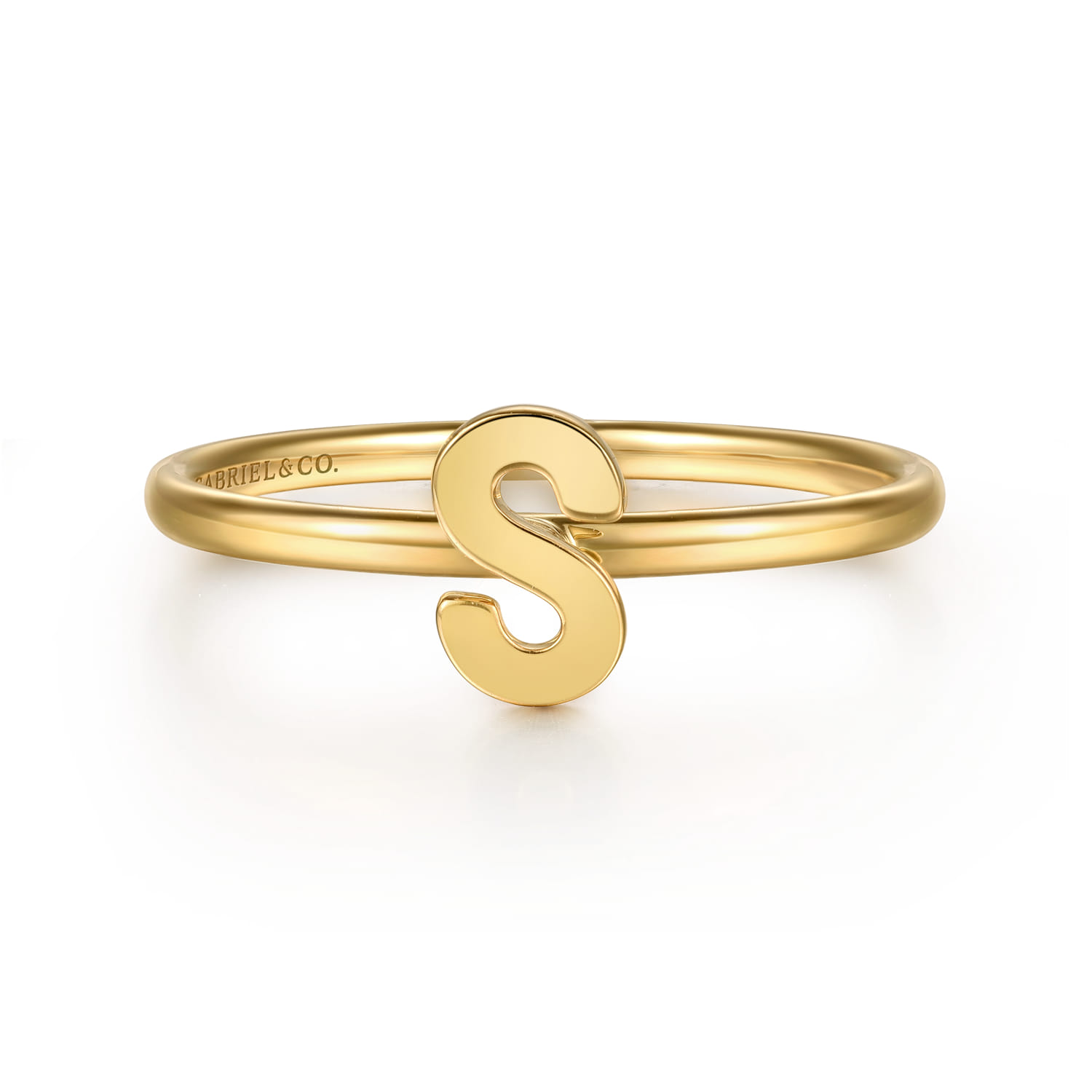 14K Yellow Gold Initial S Stackable Ring - Shot 1