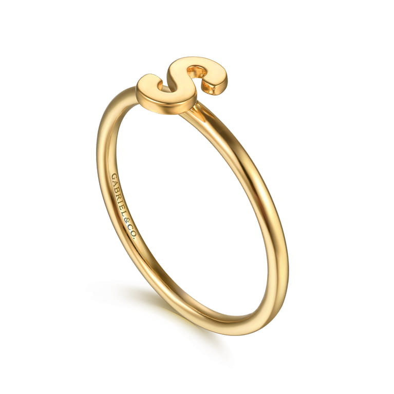 14K Yellow Gold Initial S Stackable Ring - Shot 3