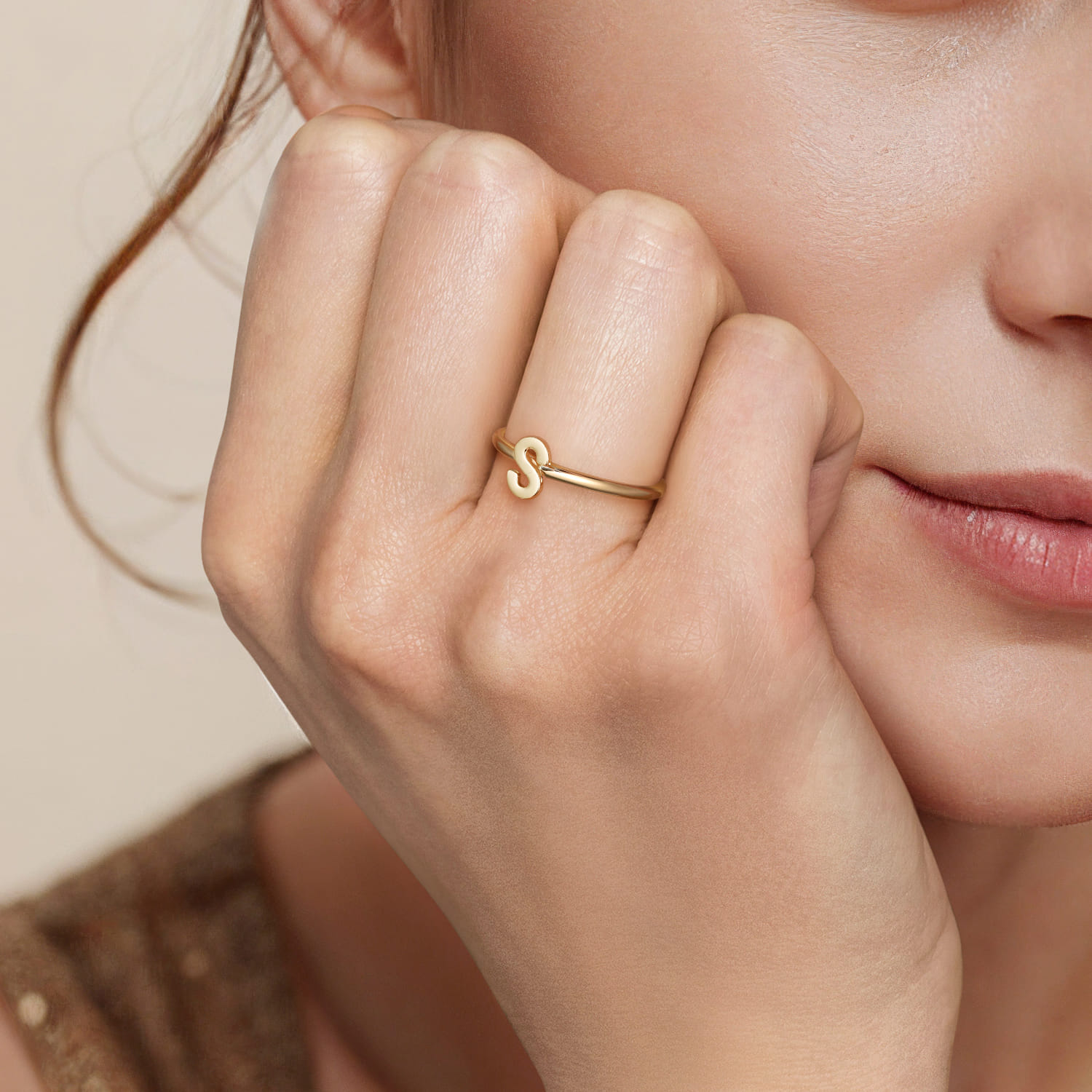 14K Yellow Gold Initial S Stackable Ring - Shot 5