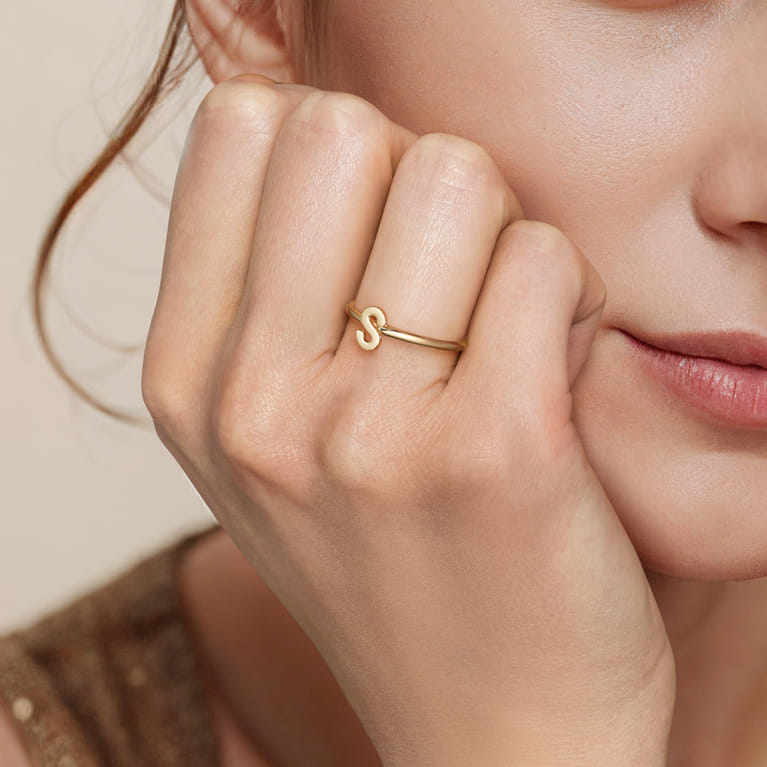 14K Yellow Gold Initial S Stackable Ring - Shot 5