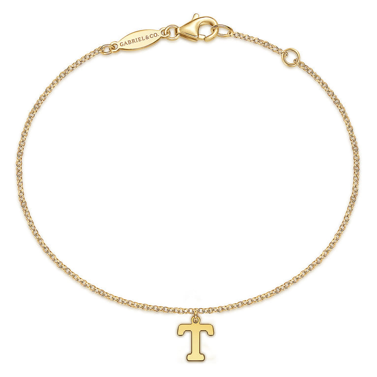 14K Yellow Gold Initial T Bracelet - Shot 1
