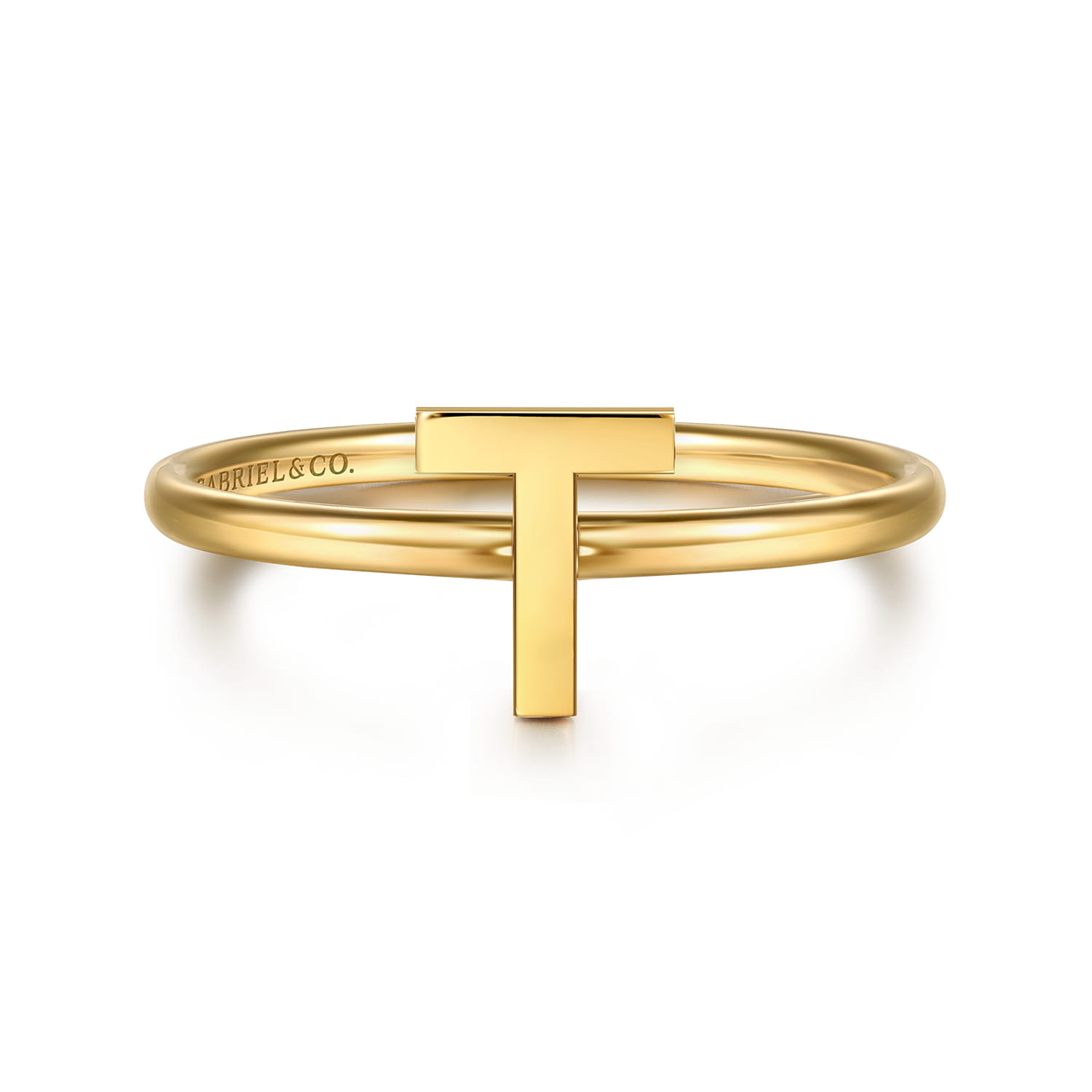 14K Yellow Gold Initial T Stackable Ring - Shot 1
