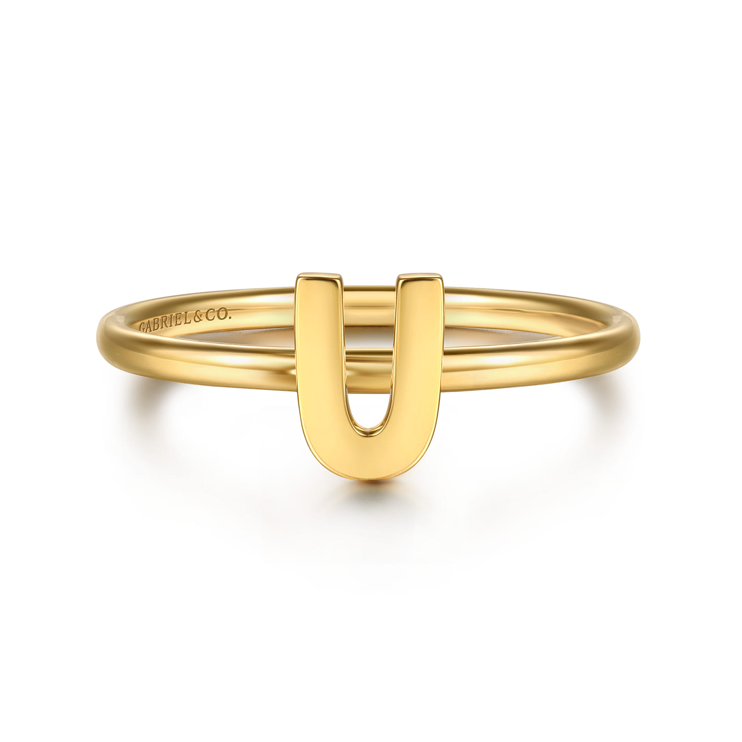14K Yellow Gold Initial U Stackable Ring - Shot 1