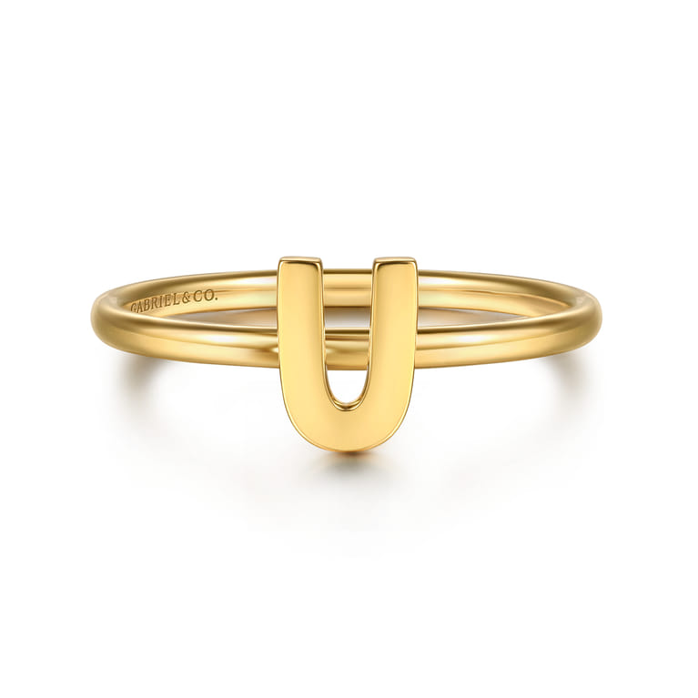 14K Yellow Gold Initial U Stackable Ring - Shot 1