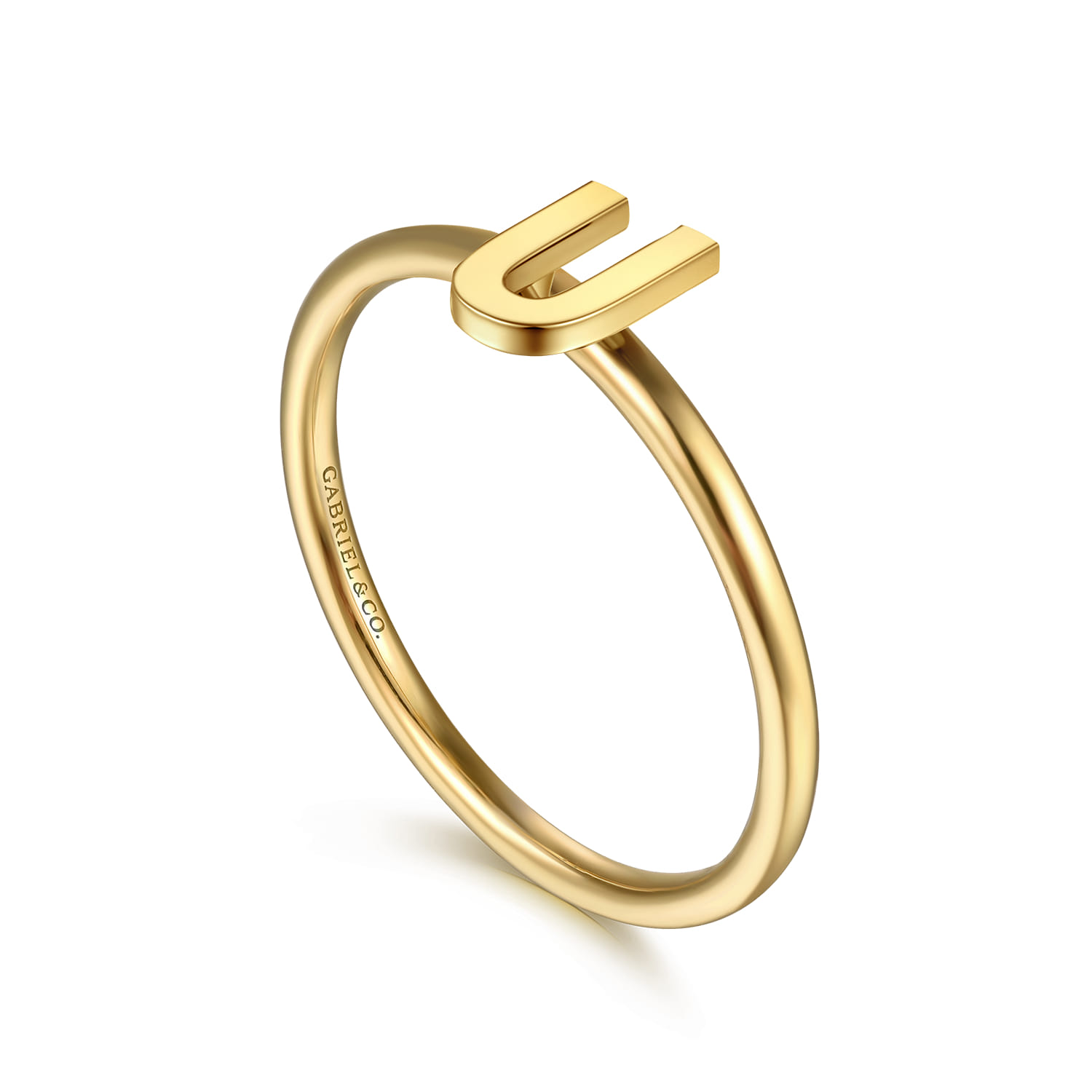 14K Yellow Gold Initial U Stackable Ring - Shot 3