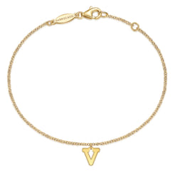 14K Yellow Gold Initial V Bracelet