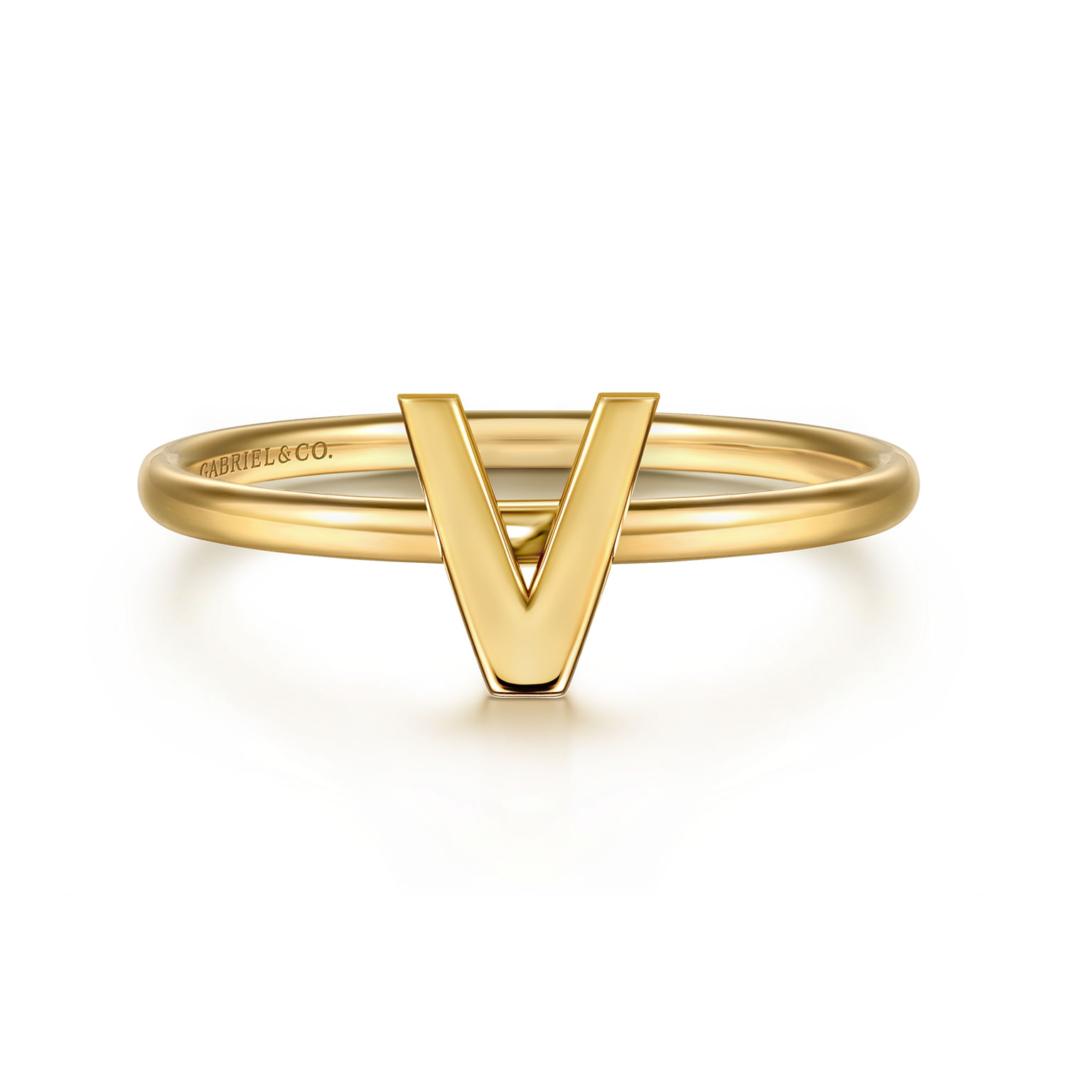 14K Yellow Gold Initial V Stackable Ring