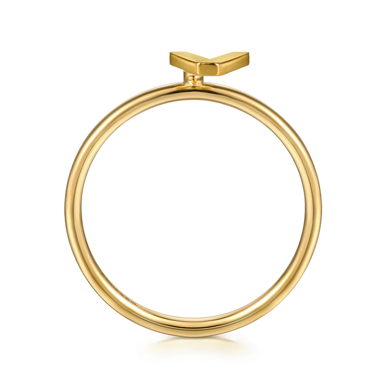 14K Yellow Gold Initial V Stackable Ring - Shot 2