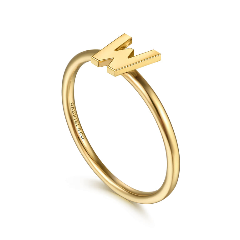 14K Yellow Gold Initial W Stackable Ring - Shot 3