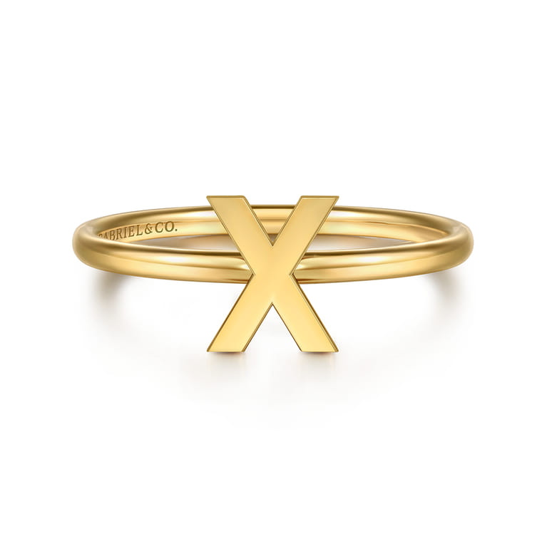 14K Yellow Gold Initial X Stackable Ring - Shot 1