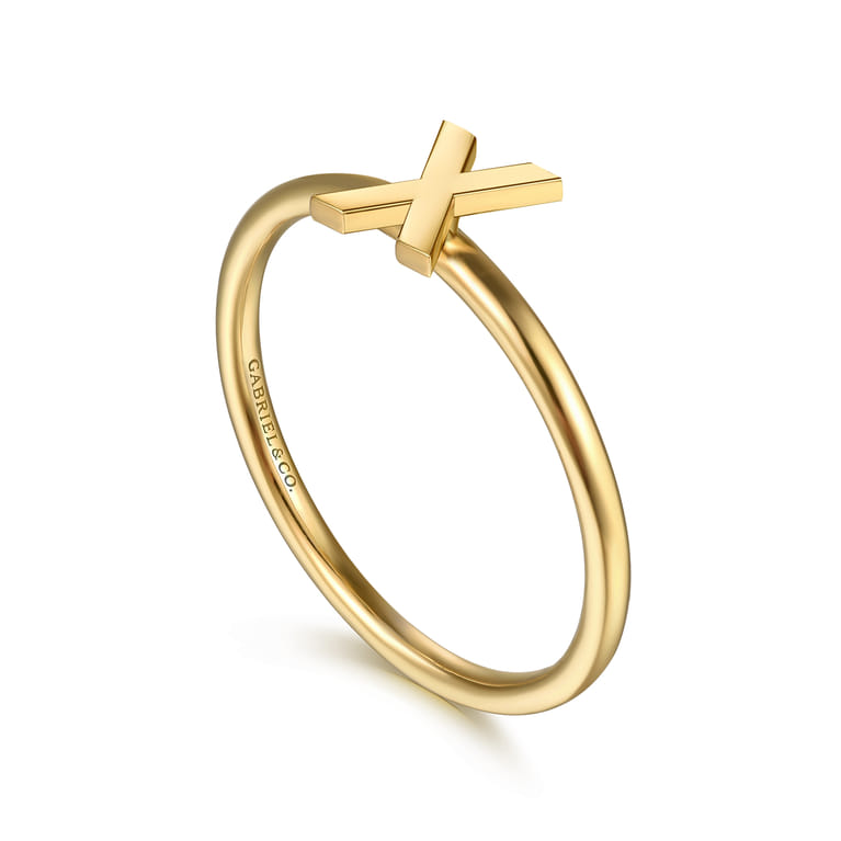 14K Yellow Gold Initial X Stackable Ring - Shot 3