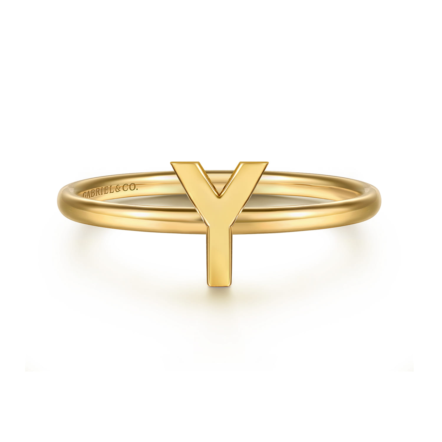 14K Yellow Gold Initial Y Stackable Ring - Shot 1