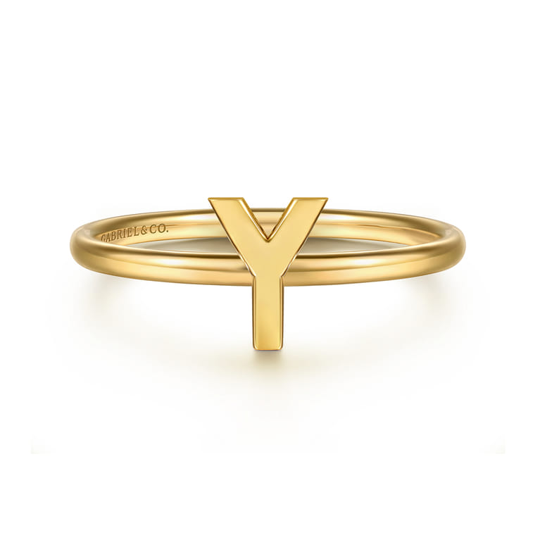 14K Yellow Gold Initial Y Stackable Ring - Shot 1