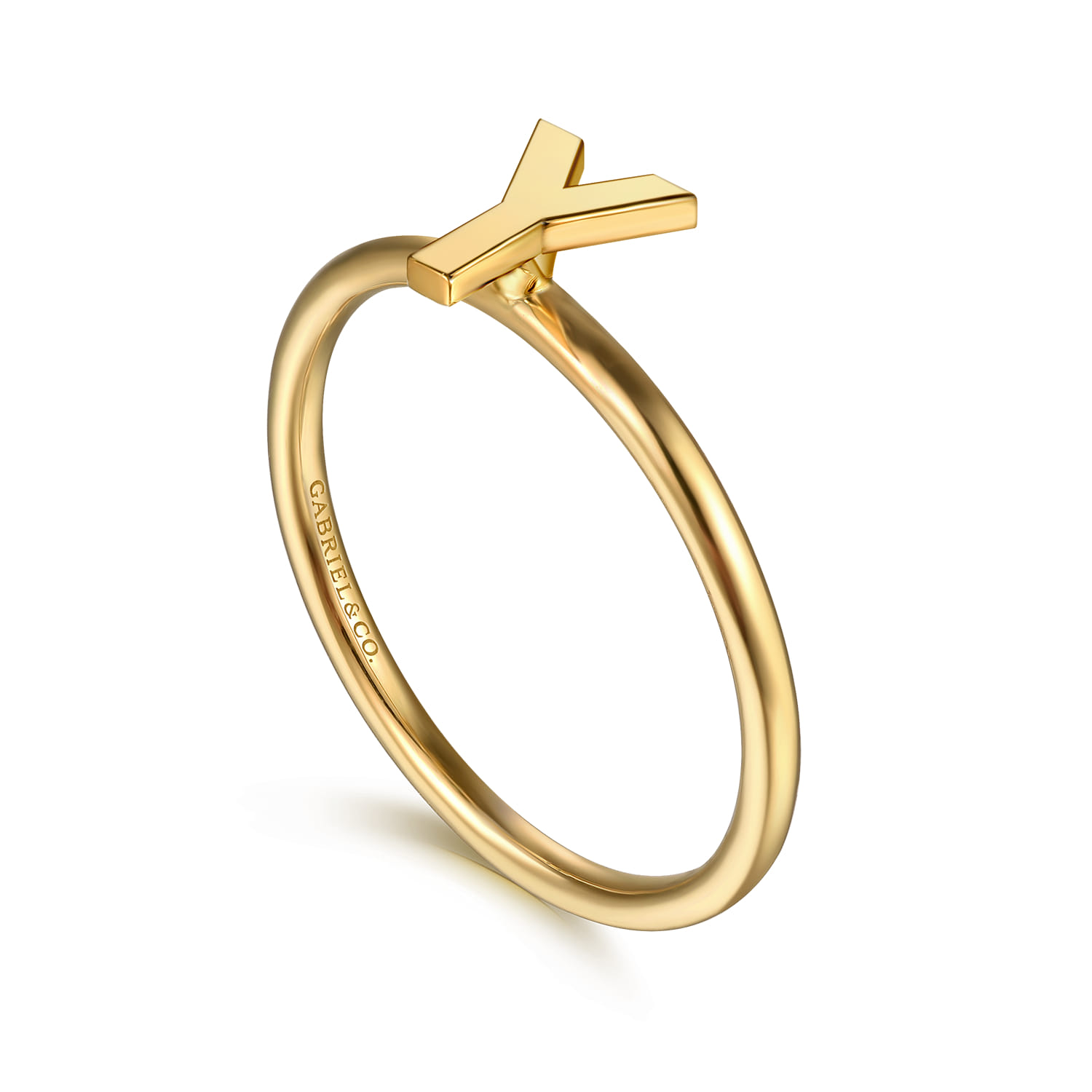 14K Yellow Gold Initial Y Stackable Ring - Shot 3