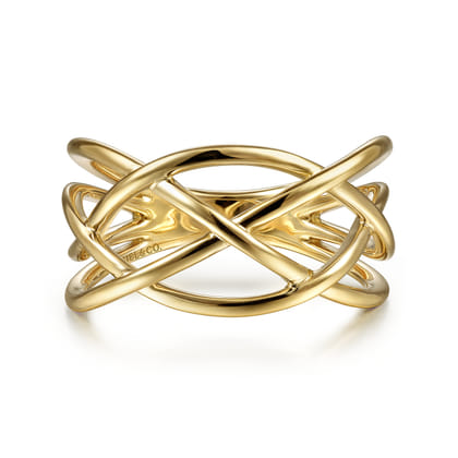 14K Yellow Gold Intersecting Plain Bands Ring