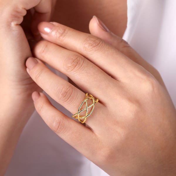 14K Yellow Gold Intersecting Plain Bands Ring @ $800. Shop Ladies Rings ...