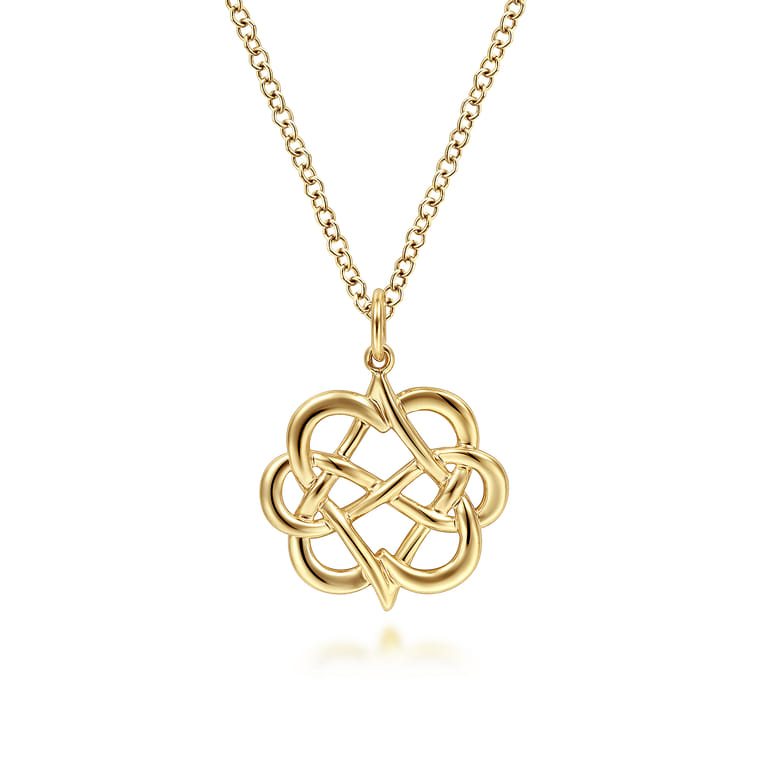 14K Yellow Gold Interwoven Floral Pendant Necklace - Shot 1
