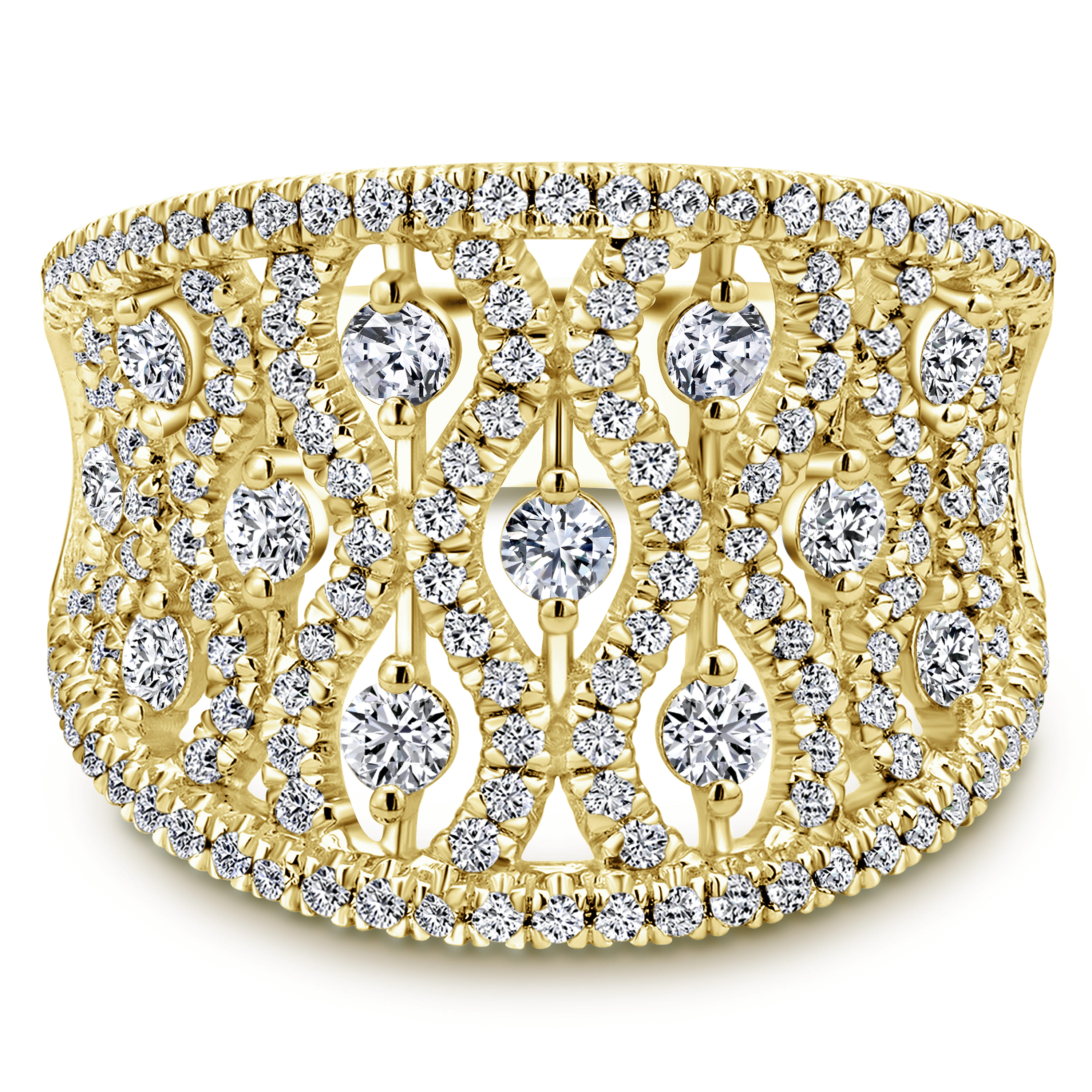 14K Yellow Gold Intricate Openwork Diamond Wide Band Ring - Shot 1