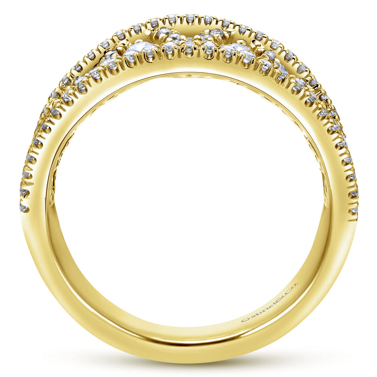 14K Yellow Gold Intricate Openwork Diamond Wide Band Ring - Shot 2
