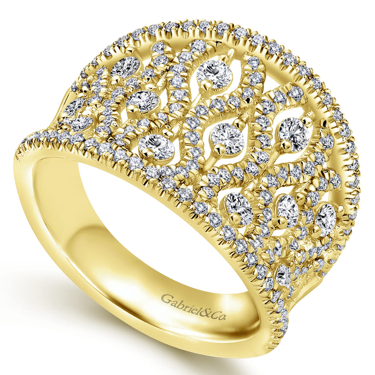 14K Yellow Gold Intricate Openwork Diamond Wide Band Ring - Shot 3