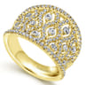 14K Yellow Gold Intricate Openwork Diamond Wide Band Ring