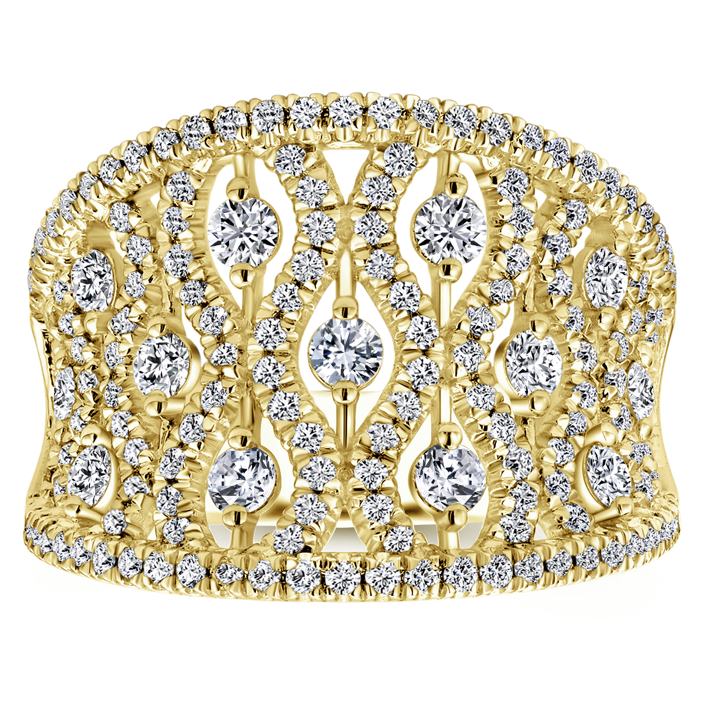 14K Yellow Gold Intricate Openwork Diamond Wide Band Ring - Shot 4