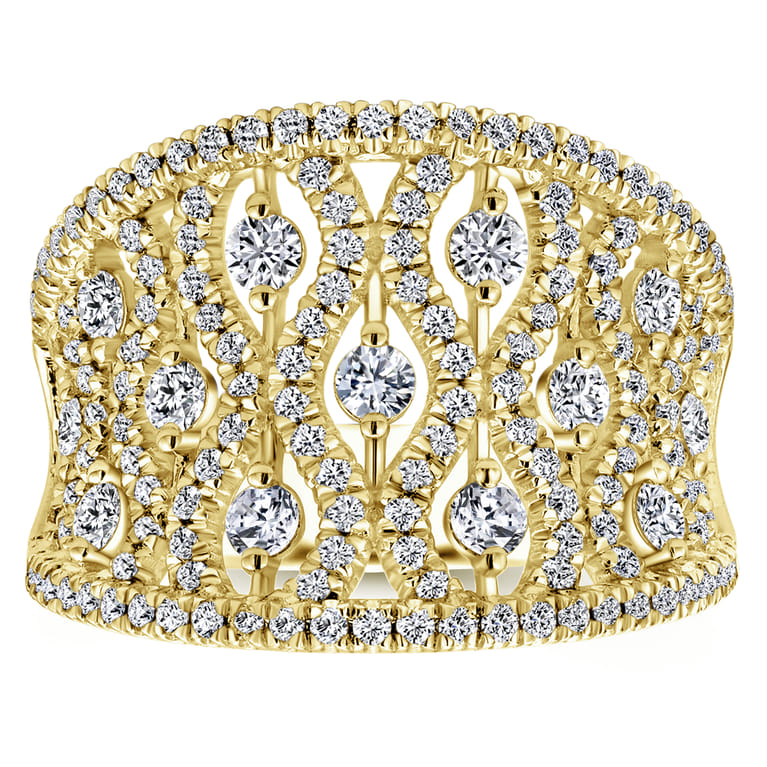 14K Yellow Gold Intricate Openwork Diamond Wide Band Ring - Shot 4