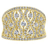 14K Yellow Gold Intricate Openwork Diamond Wide Band Ring