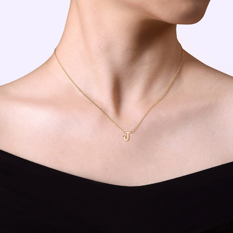 14K Yellow Gold J Initial Necklace - Shot 3