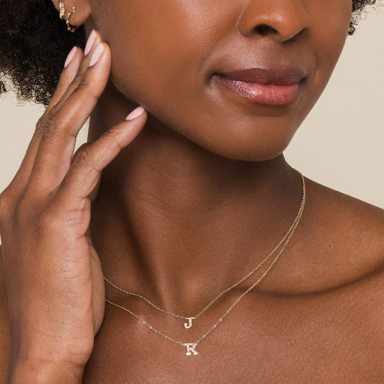 14K Yellow Gold J Initial Necklace - Shot 4