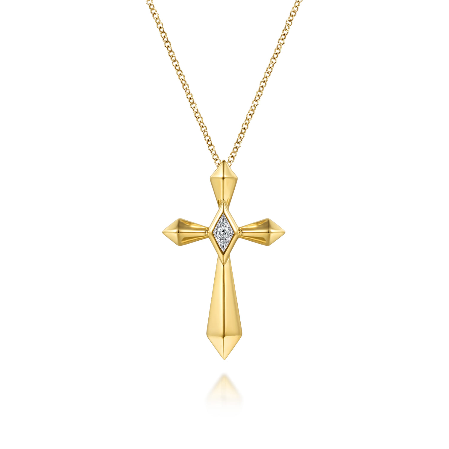 14K Yellow Gold Kite Pyramid Diamond Cross Necklace - 0.04 ct - Shot 1