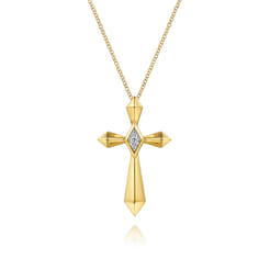 14K Yellow Gold Kite Pyramid Diamond Cross Necklace