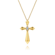 14K Yellow Gold Kite Pyramid Diamond Cross Necklace