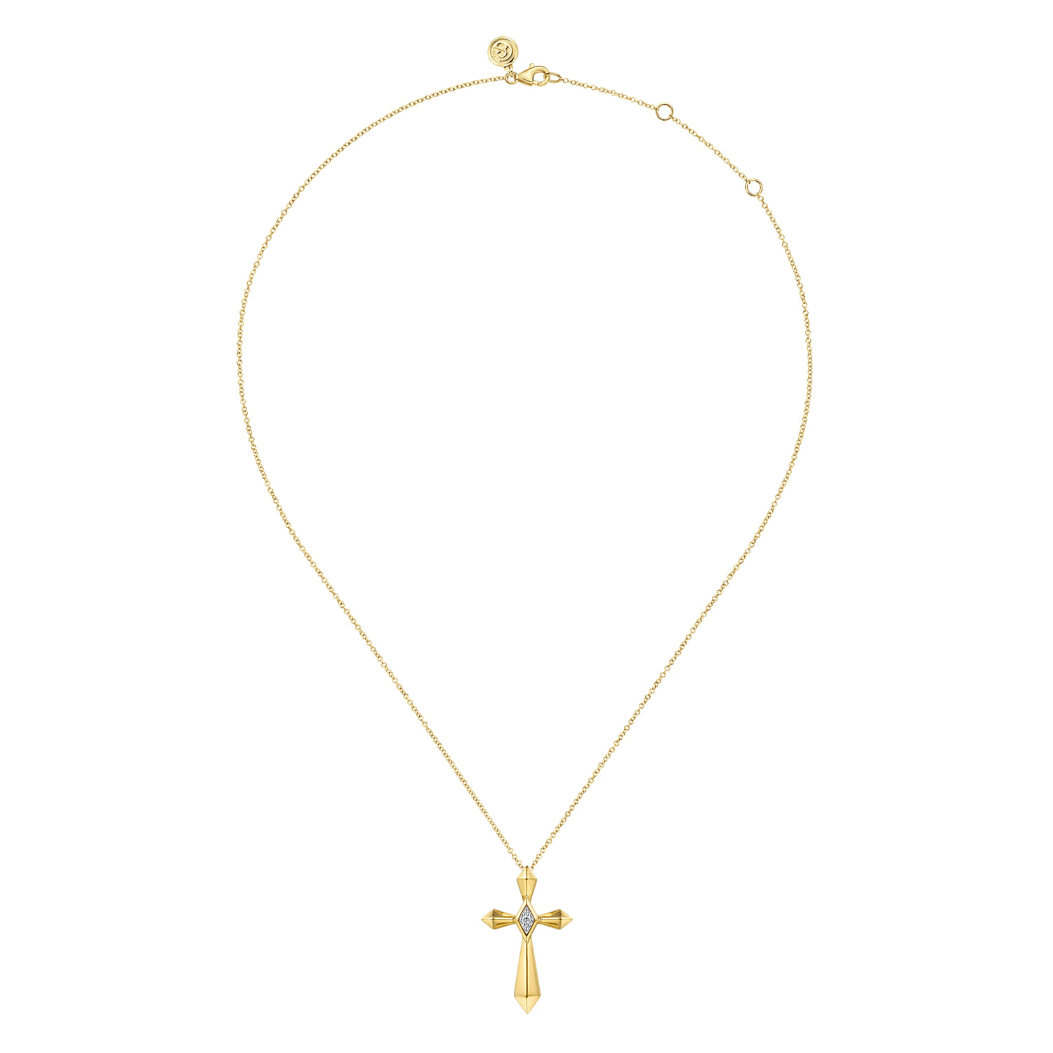 14K Yellow Gold Kite Pyramid Diamond Cross Necklace - 0.04 ct - Shot 2