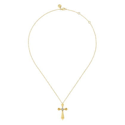 14K Yellow Gold Kite Pyramid Diamond Cross Necklace