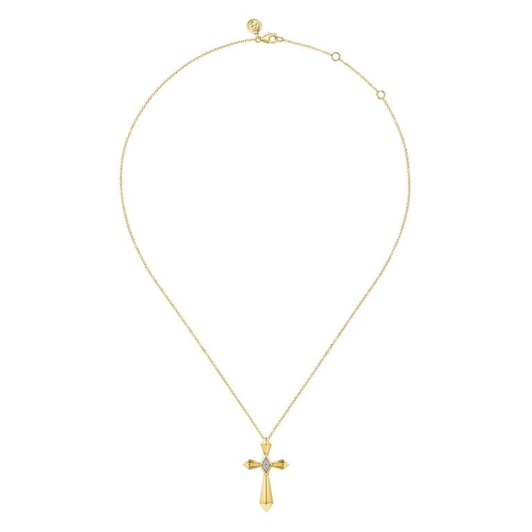 14K Yellow Gold Kite Pyramid Diamond Cross Necklace - 0.04 ct - Shot 2